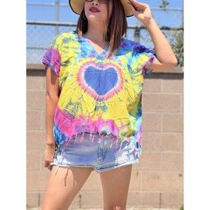 NWT handmade Beach Summer Top Tie Dyed Fits S-XL Heart ❤️Hippies Shirt